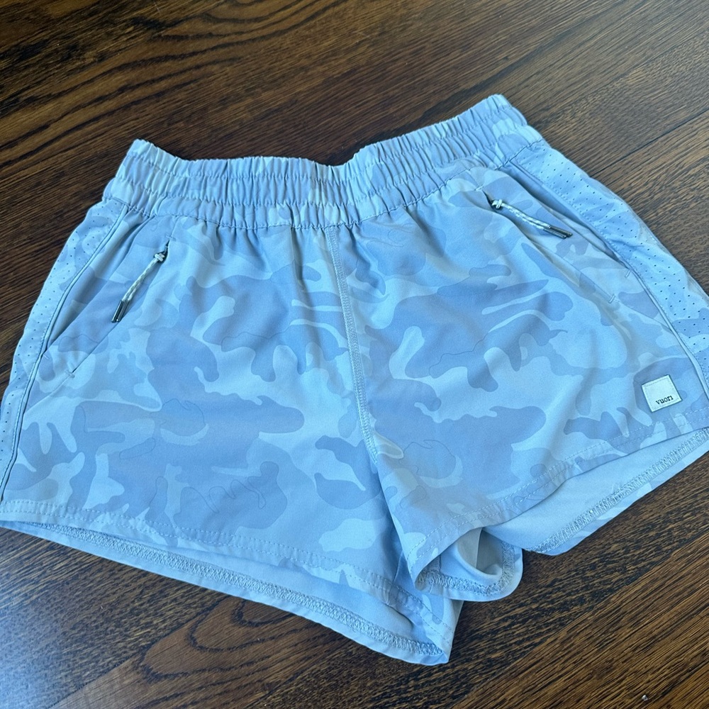 Vuori running shorts. Light grey camo. Size small.